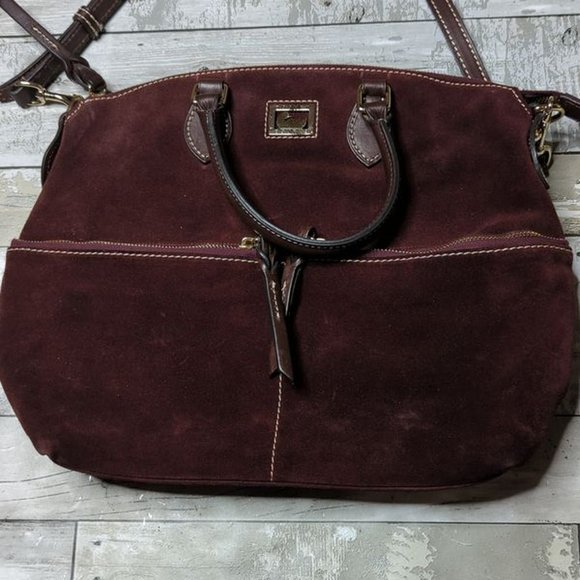 Dooney & Bourke Suede Wine Dillen Double Pocket Satchel - Picture 2 of 10